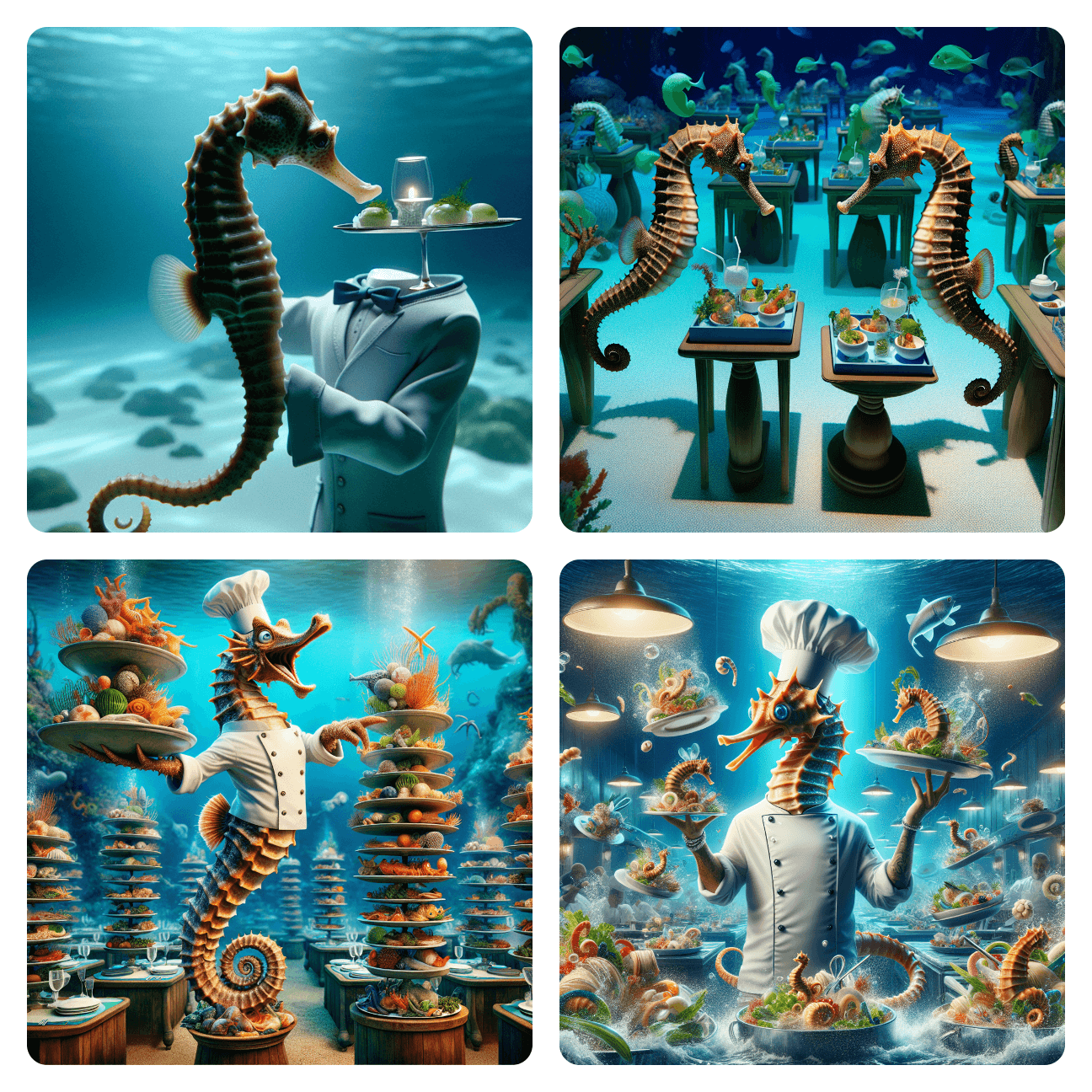 Image: Dinner is Seahorsed: Underwater Service!